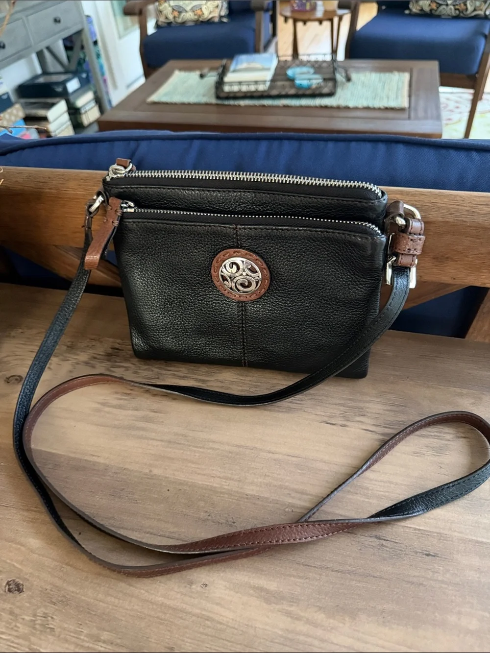 Vintage Brighton Leather Crossbody with Medallion Accent